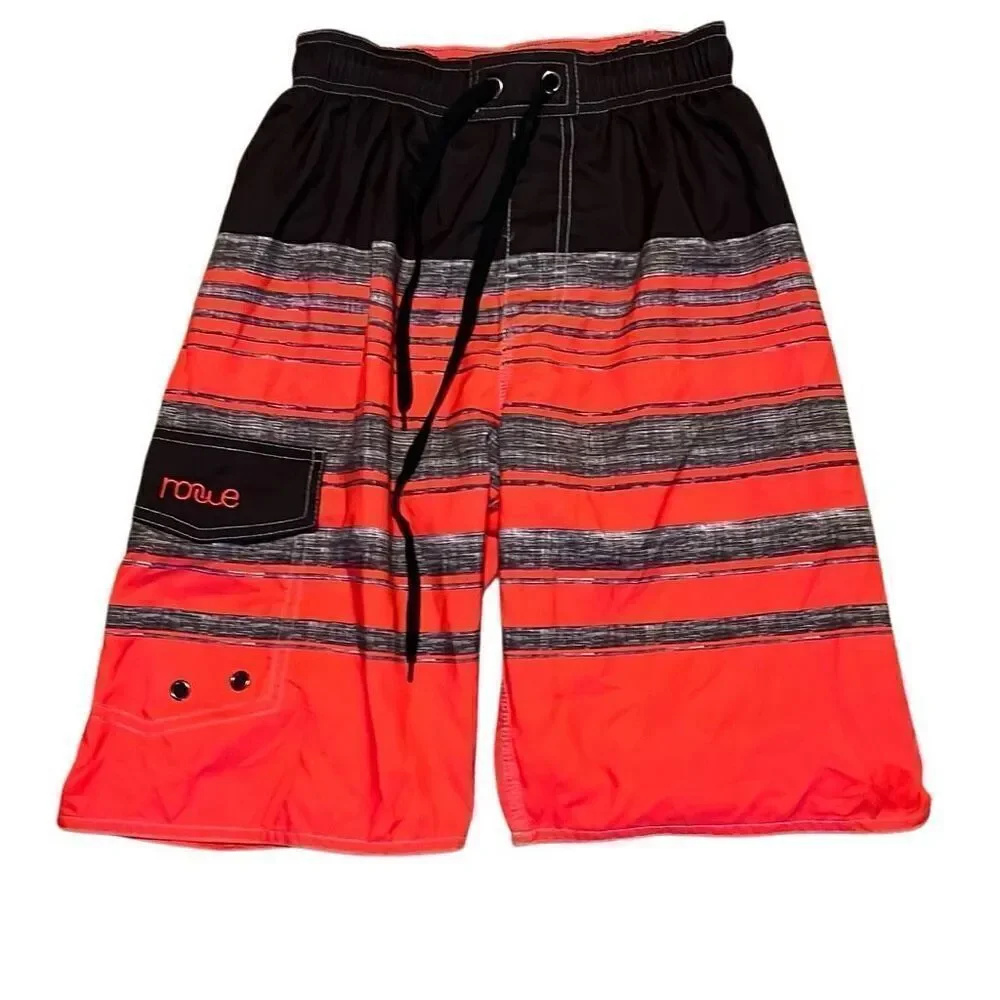 Nonwe Men’s 28 Red and Black Striped Swim Board Shorts